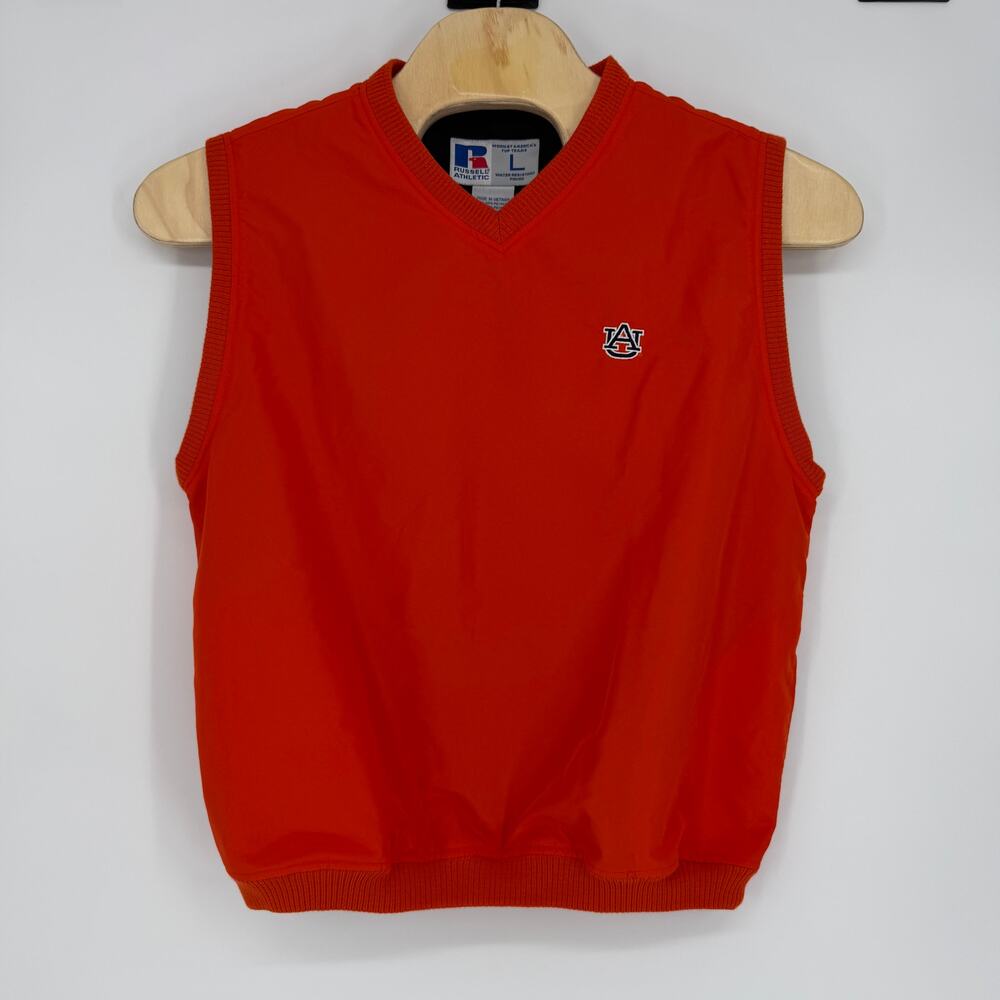 Auburn University Russell Athletic Mens Orange Windbreaker Vest Size L Vintage